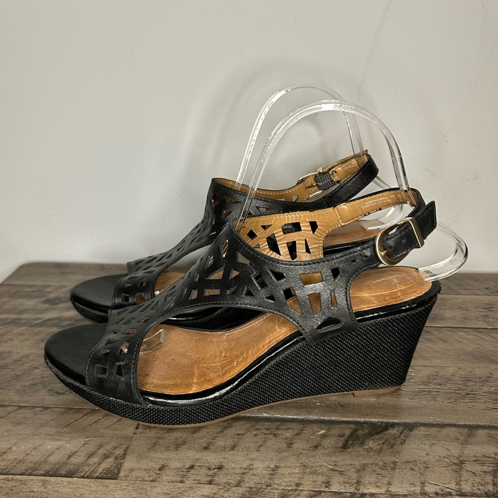 Clark’s Artisan Laser Cut Leather Wedge Sandals